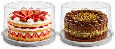 Evelots 2-Pack 12-Inch Airtight Cake Container with Lid - Portable Carrier for Pies, Cakes, Cupcakes & More - BPA-Free Clear Plastic - Secure & Easy Transport