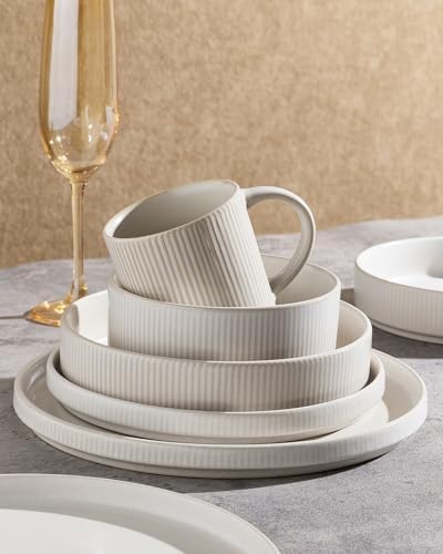 Famiware Star Plates and Bowls Sets, 18pc Modern Stoneware Dinnerware for 6