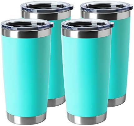 HASLE OUTFITTERS 20oz Stainless Steel Tumblers Bulk, Insulated Travel Cup with Lid, Double Wall Vacuum Coffee Mug for Cold & Hot Drinks 4 Pack, Light Blue