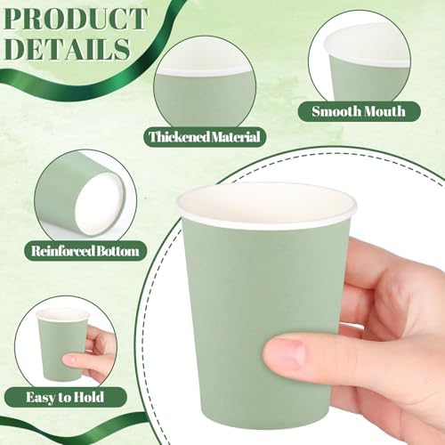 NatNarr 100 Pack Sage Green Paper Cup, 9oz Sage Green Baby Shower Cups