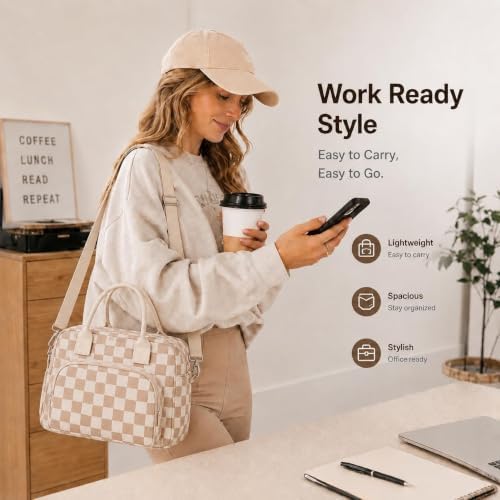 LOVELYWIND Large Insulated Lunch Bag For Women, Brown White Lunch Box 12L