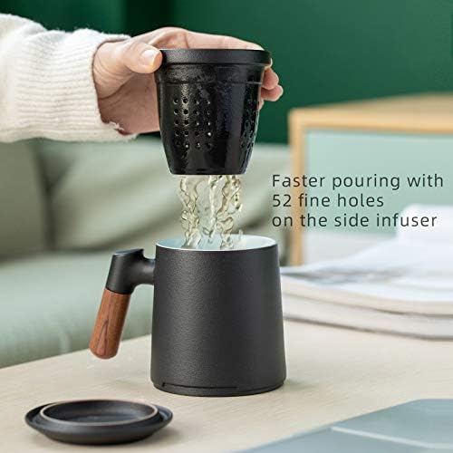 ZENS Tea Cup with Infuser and Lid for Loose Leaf Tea Steeper, 12oz Black