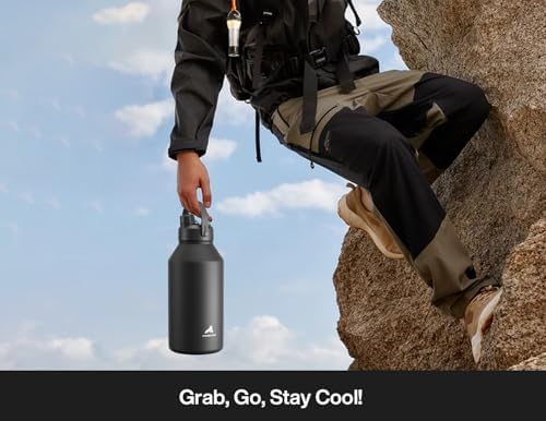 POWCAN 64 oz Insulated Water Bottle with 2-in-1 Straw and Spout Lid, Keep Cold 24H, Leak-Proof, BPA-Free, Double Wall Stainless Steel Water Bottle for Sports, Gym, Travel, and School (Dark Knight)