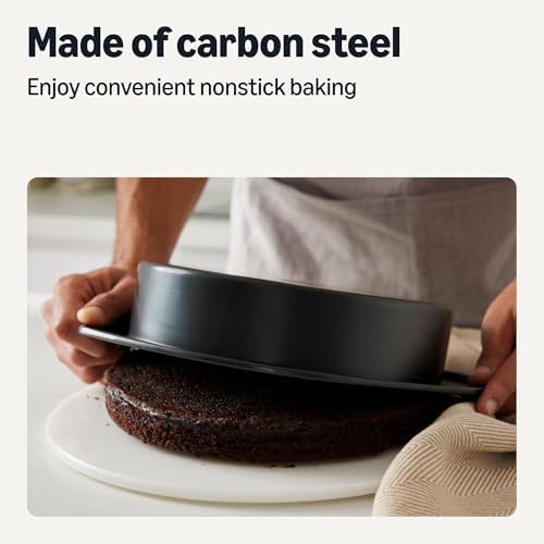 Amazon Basics Nonstick Carbon Steel Round Cake Pans, Dishwasher and Oven-Safe up to 428°F, Set of 2, 9 in. diam. (Pack of 6)