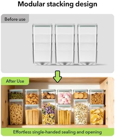 Airtight Food Storage with One-Touch Lid, (3 × 1.27 QT / 1.2 L) Stackable Durable PET for Sugar, Grains, Coffee Beans, and Baking Pantry Organization