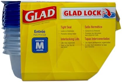 Glad GladWare Entree Food Storage Containers, Medium Square, 25 oz - 5 Count (Pack of 6)