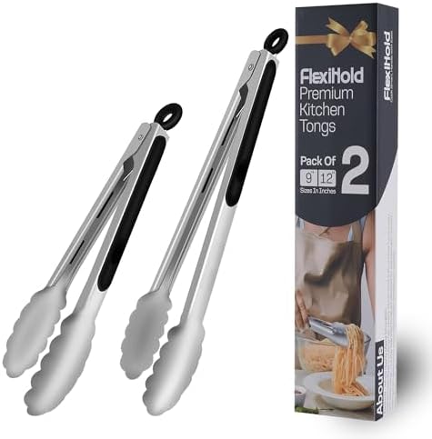 Stainless Steel Kitchen Tongs Set, 2 Pack with Silicone Tips