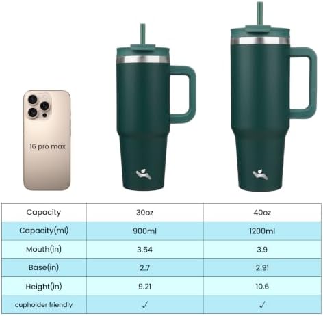 Konokyo 40 oz Insulated Tumbler Water Bottle with Handle, Straw Lid