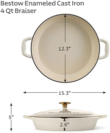 Tramontina Bestow Enameled Cast Iron 4-Qt Braiser Pan with Lid, Latte