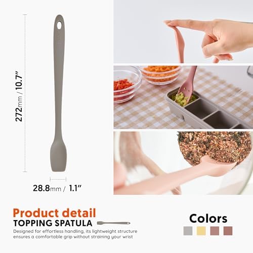 Platinum Silicone Topping Spatula for Cooking – BPA Free Heat Resistant Cooking Utensils for Non Stick Pans – One-Piece Spoonula for Baking, Mixing & More – Kitchen Scraper 10.7” WarmGray
