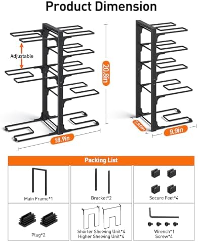 ORDORA Pots and Pans Organizer Under Cabinet 20.8", 8-Tier Adjustable Black