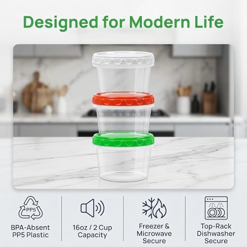 EONJOE 16oz Plastic Freezer Food Soup Containers with Lids, 2 Cup, 12pcs