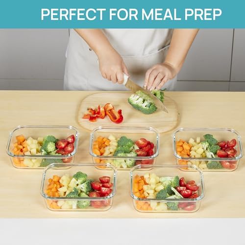 Vtopmart 5 Pack 35oz Glass Food Storage Containers with Lids, Grey