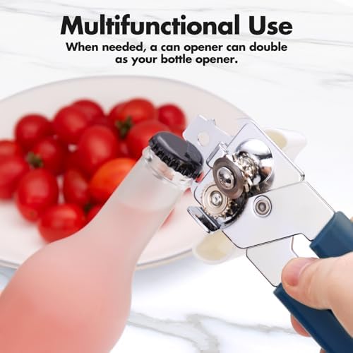 Can Opener Manual, COKORA Can Openers Hand Held with Comfort Anti-Slip Handles, Heavy Duty Stainless Steel Can Opener Smooth Edge and Bottle Openers, Easy Turn Can Openers for Seniors, Kitchen, Blue