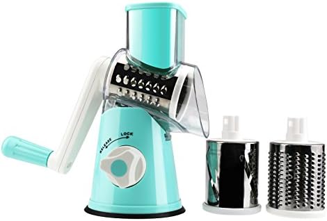 Round Mandoline Drum Slicer Rotary Cheese Grater Veggie Slicer Vegetable Carrot Shredder Nut Chopper Blue