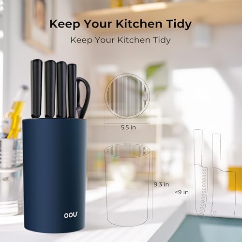 OOU Universal Knife Block Holder - Round Kitchen Knife Storage Unique Slot Design to Protect Blades, Space Saver Knife Organizer Detachable for Easy Cleaning, Blue