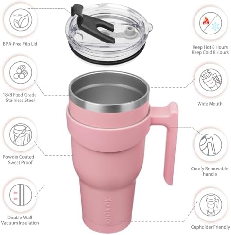 BJPKPK 40 oz Tumbler with Handle & Straw, Insulated Stainless Steel Mug