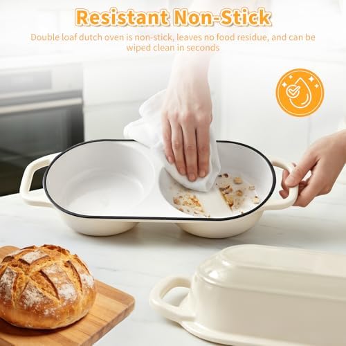 Mini Double Dutch Oven For Sourdough Bread Baking, 2.2QT Enameled Cast Iron