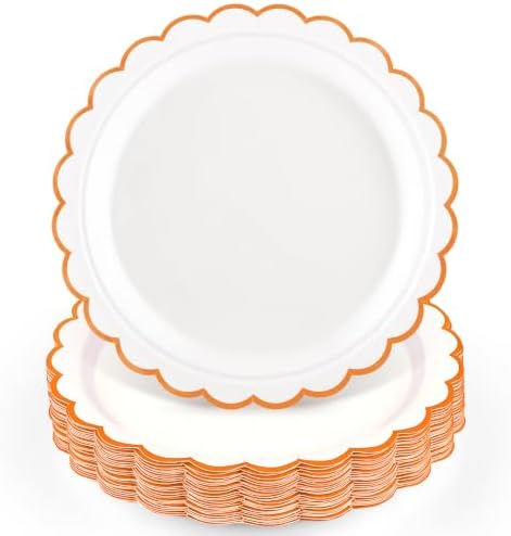 NatNarr 30Pcs Orange Paper Plates Scalloped Fall Dessert Cake Plate