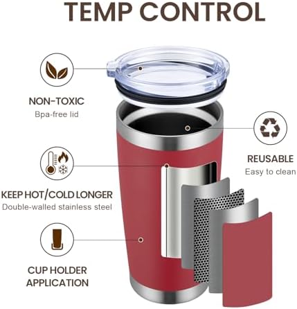 MEWAY 20oz Tumbler Double Wall Vacuum Insulated Travel Mug, Stainless Steel Tumblers with Lid and Straw, Powder Coated Coffee Cups for Cold & Hot Drinks (Red, Set of 1)