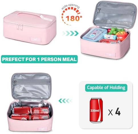NOL Insulated Lunch Bag for Adults – Compact Cooler Lunch Box with Food-Grade Lining, Waterproof Lunch Bag for Work, Travel | Portable Thermal Meal Tote with Handle, Pink