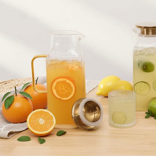 2 Pack 68oz/2 Liter Square Glass Pitchers with Handle and Lid, Stripes