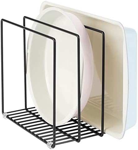 mDesign Steel Storage Tray Organizer Rack for Kitchen Cabinet - Divided Holder with 3 Slots for Skillets, Frying Pan, Pot Lids, Cutting Board, Baking Sheets - Concerto Collection - Black