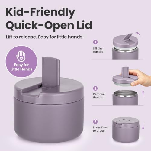 Pawtong 12oz Insulated Vacuum Food Jar with Buckle Lid Wide Mouth Soup Thermo for Hot Food Kids Leakproof Stainless Steel Lunch Container