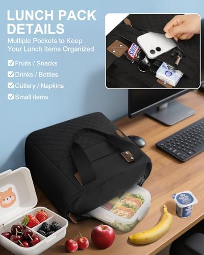 Capolo Lunch Bag for Women,Small Insulated Lunchbox Tote Reusable,M-Black