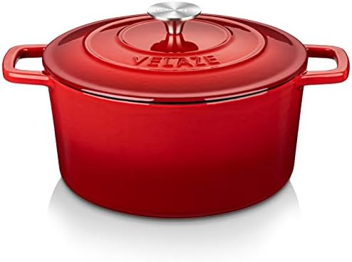 Velaze 6 QT Enameled Cast Iron Dutch Oven Pot with Lid, Red