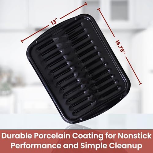 Broiler Pan for Oven Nonstick 16.75” x 13” Porcelain Nonstick Coated - Broiling Pan for Oven Withstands Heat up to 550° F - Heavy Duty Broil Pans and Rack Circulates Heat and Drains Fat (Black)