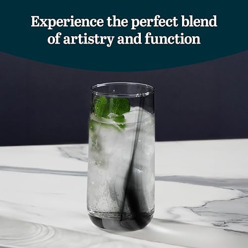 16 Oz Ascent Black Ribbon Drinking Glasses Set of 8