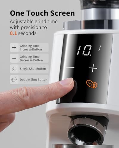 SHARDOR 64mm Flat Burr Coffee Grinder, 100 Settings, Anti-Static, White