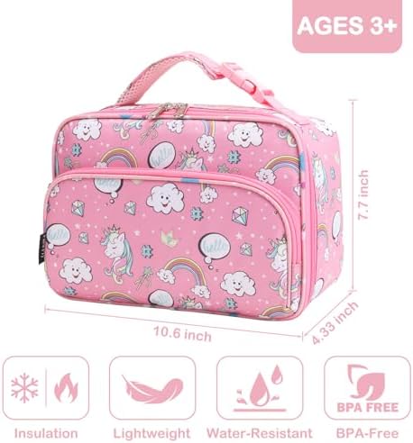 FlowFly Kids Lunch box Insulated Soft Bag Mini Cooler Back to School Thermal Meal Tote Kit for Girls, Boys, Rainbow
