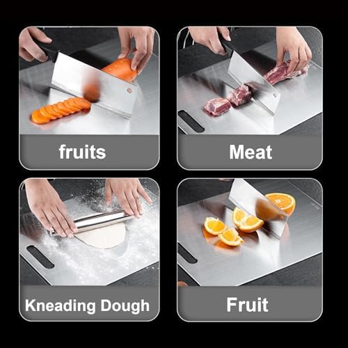 Kant Stainless Steel Cutting Board with Lip, Steel Cutting Boards for Kitchen Non-Toxic Dishwasher Safe Chopping & Kneading Board for Dough Meat/Vegetable/Fruit/Bread/Baking Gift-Ready(3PC-S+L+XL)