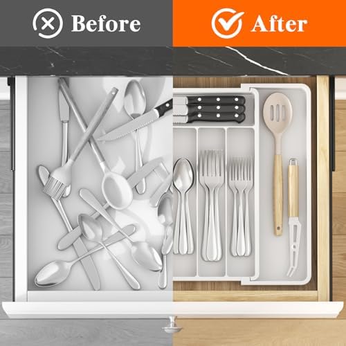Lifewit Expandable Silverware Drawer Organizer, Kitchen Utensil Tray