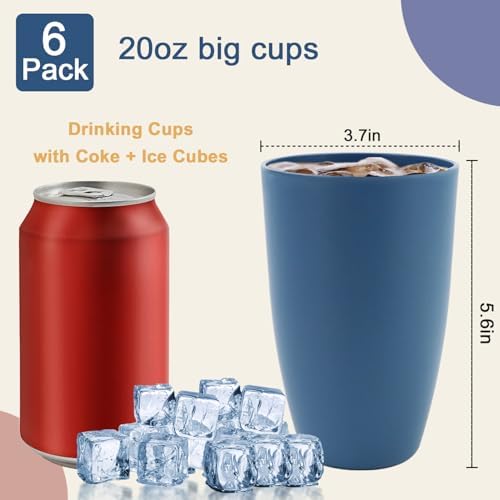 20 OZ Large Drinking Cups, Unbreakable Plastic Tumblers - Blue