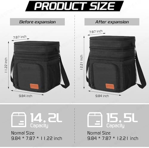 ZRSUN Insulated Lunch Bag for Women Men, Reusable 3 Layers Lunch Box Women, Expandable Reusable Water-resistant Lunch Box for Work Travel Office Picnic Hiking