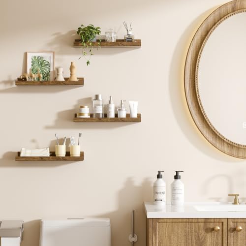 upsimples 4 Pcs 15" Acrylic Shelves for Wall Decor and Display, Rustic Wood