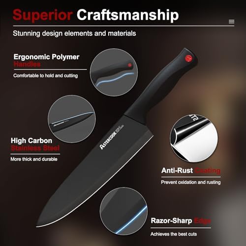 Astercook Knife Set for Kitchen with Block and Sharpener 15pcs German