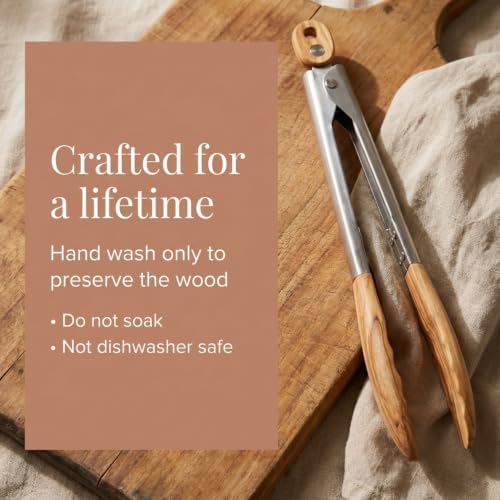 Salt & York 11-Inch Olive Wood Tongs, Long Handle Kitchen Tongs for Cooking, Salad, Pasta, and Grilling, Farmhouse Style Kitchen & Cookware, Ideal for Entertaining, Wedding and Housewarming Gift