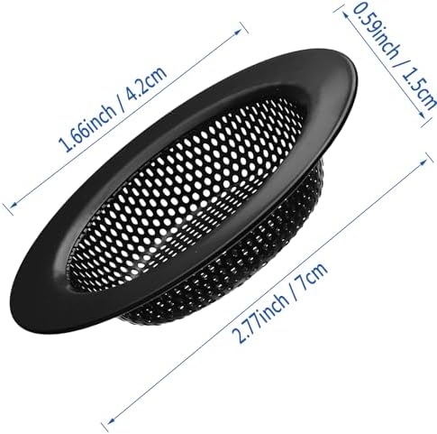 2 Pcs Black Stainless Steel Mesh Sink Drain Strainer, 2.75" Top/1.66" Kitchen Filter Trap Basket,Large Food Catch for Bathroom Bathtub Wash basin Floor drain balcony RV Drain Hole Electroplated Coatin