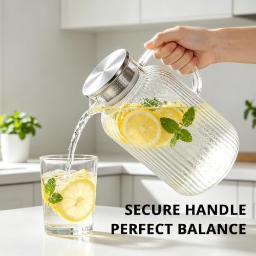 Bivvclaz 3 Liter 101 oz Stripes Glass Pitcher with Lid and Handle