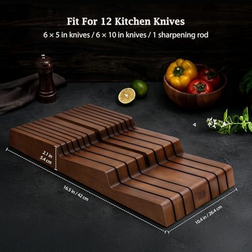 HOSHANHO In-Drawer Knife Block, Bamboo Knife Drawer Organizer for 12 Knives