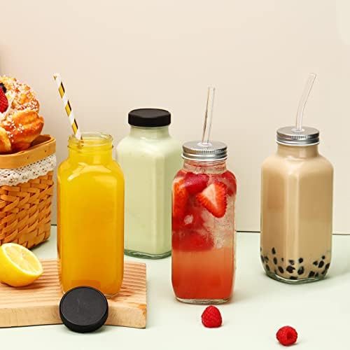 CUCUMI 10pcs 16oz Glass Juice Bottles with Lids