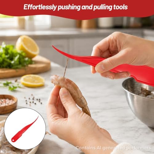 Shrimp Deveining Tool, 1 Pack Red Shrimp Deveiner Peeler, Practical Seafood Kitchen Gadget for Quick Shrimp Shelling & Vein Removal Without Damaging Meat