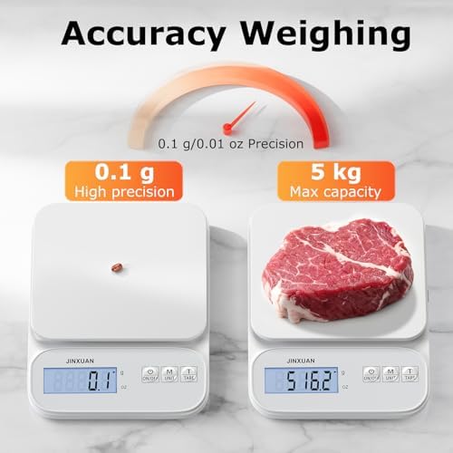 Kitchen Scale Food Scale 5kg/0.1g Digital Scale Food Weighing Scale for Cooking Baking Weight Loss, Rechargeable Coffee Scale Precision Baking Scale with Large Backlit LCD Display, USB Cord