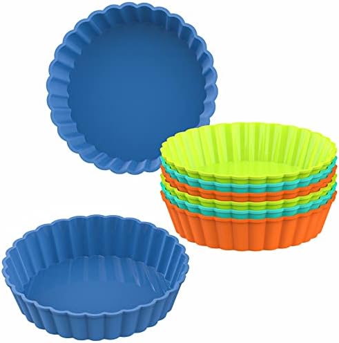 Webake 8 Pack Silicone Tart and Pie Molds, 5 Inches Silicone Round Mold Individual Small Fluted Cake Pans Mini Quiche Tart Pans for Baking