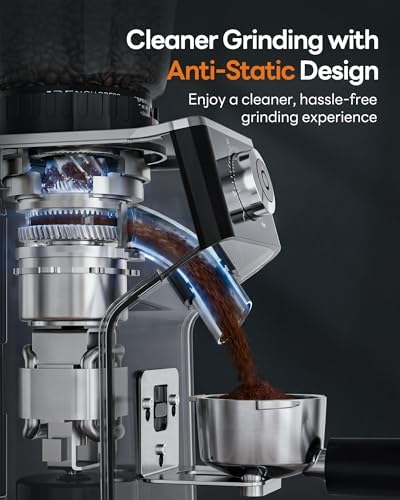 Aromaster Burr Coffee Grinder with 45 Grind Settings,Adjustable 5–40s Timer,Stainless Steel Conical Coffee Bean Grinder for Espresso,Pour Over & French Press, Anti-Static,Easy Clean Brush for Home Use
