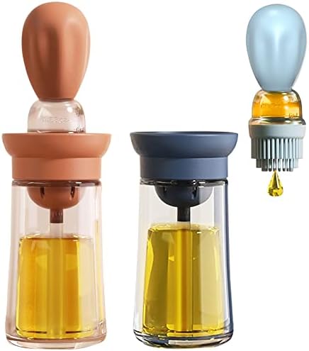Oil Dispenser with Brush - 2 Pack Olive Oil Dispenser, 2 IN 1 180ml Glass Oil Dispensing Bottle with Basting Brush for Cooking Frying Baking Kitchen, T-OB21 Blue+Red